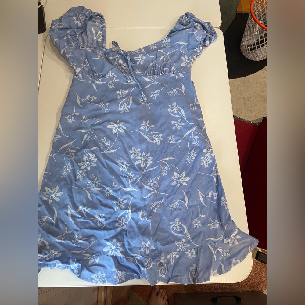 Floral Blue Dress with Puff Sleeves
